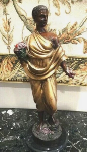 Antique Art Nouveau 16" Tall Bronze Sculpture Grecian Goddess w/Marble Base - Picture 1 of 6