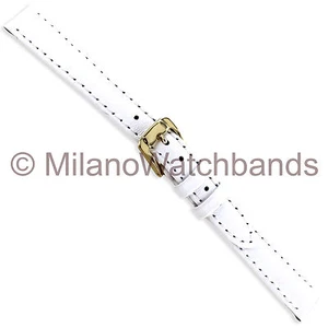 12mm Speidel White Genuine Leather Padded Stitched Ladies Watch Band - Picture 1 of 3