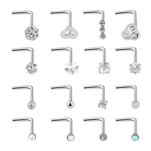 16PCS/LOT CZ L-Shaped Nose Studs Surgical Steel Pin Lip Ear Nose Ring Set 20G - Picture 1 of 15
