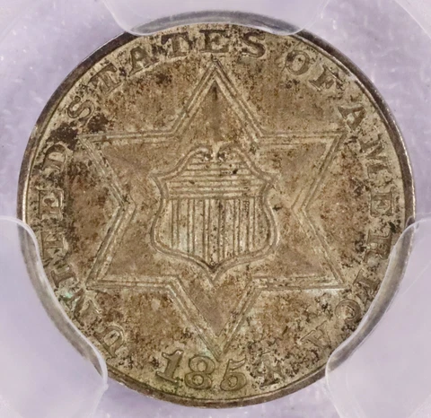 1854 3cs Three Cent Silver - PCGS MS 62 Cover