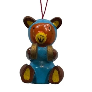 Teddybär mit Becken Christbaumschmuck Vintage Holz handbemalt - Bild 1 von 5