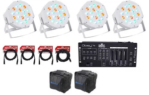 (4) FARENHEIT FHB-118 LED RGB DMX LED PAR Can Wash Lights+Controller+Cables+Bag - Picture 1 of 11