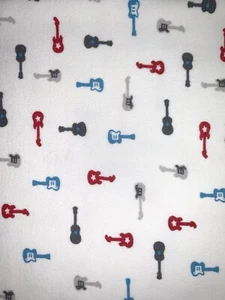 Carter’s Baby Blanket Guitars Red Blue Grey White 100% Cotton - Picture 1 of 8