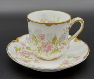 Haviland Limoges Blank 24 #23611 Blue Crocus Pink Flowers Demitasse Cup Saucer - Picture 1 of 18