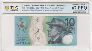 Australia 2017 Last Prefix EA17 $10 Note PCGS SUPERB GEM UNC 67 PPQ #6319 - Picture 1 of 2