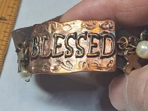 Southwest Handcrafted Leather Bracelet with Intricate copper & brass charms vtg - Picture 1 of 11