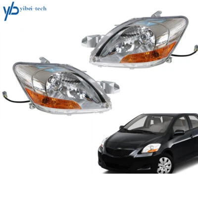 For 2007-2011 Toyota Yaris Sedan Pair of Clear Lens Headlights Halogen Headlamps - Imagem 1 de 4