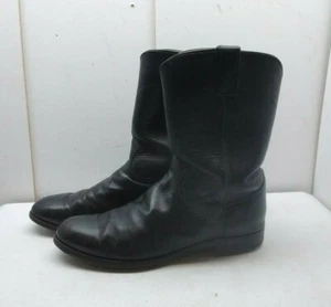 Justin Black Leather Pull Roper Ankle Western Boot Cow Boy Riding Men Shoes 10D - Picture 1 of 11
