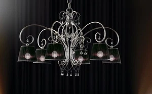 Lampadario a sospensione classico in metallo e cristallo trasparente argento - Foto 1 di 1