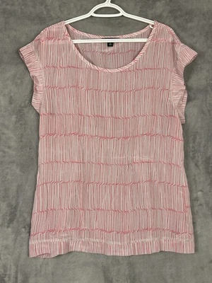 Banana Republic Silk Blouse Womens XL Striped Red White Short Sleeve Shirt Boho - Image 1 of 4