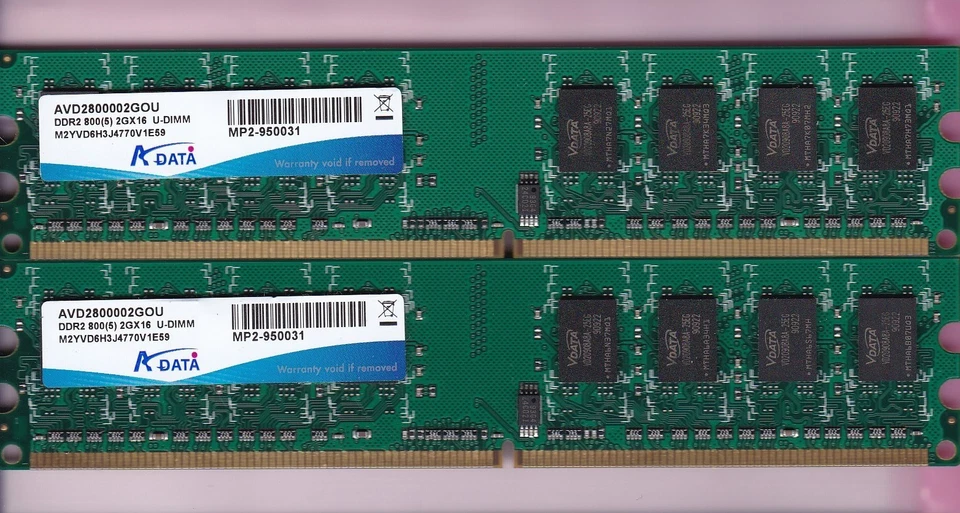 4GB 2x2GB PC2-6400 ADATA Memory AVD2800002GOU DDR2-800 Desktop Ram Kit DIMM - Image 1 of 2