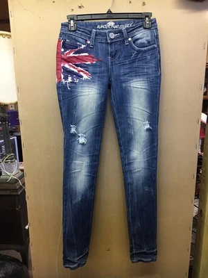 Jeans tamanho quase famoso 0x31 desgastado bandeira britânica - Imagem 1 de 4