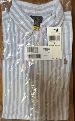 Ralph Lauren Boys Striped Cotton Oxford Short-Sleeve Shirt Size 7 Blue PinkMulti - Image 1 of 3