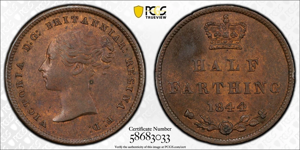 Gran Bretaña 1844 1/2 farthing graduación profesional MS63 BN Foto 1 de 1