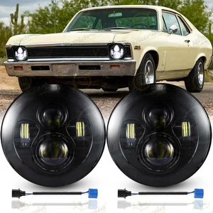 Pair 7" Inch Round LED Headlights Hi/Lo Beam Projector For 1963-1978 Chevy Nova - Picture 1 of 16