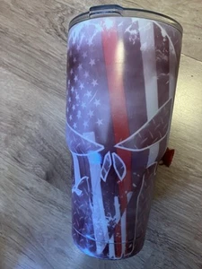 Yeti Metal Tumbler with Lid 30oz Skull Flag w/purple & Red Line - Picture 1 of 6