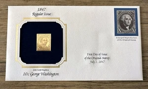 22kt Gold George Washington 10¢ Replika Briefmarke; 1. Ausgabetag, 1. Juli 1847. - Bild 1 von 1