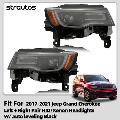 Left+Right Pair HID/Xenon Headlights For 2017-2021 Jeep Grand Cherokee Black Foto 1 de 4