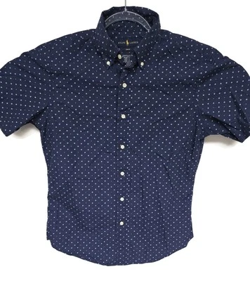 Camisa Ralph Lauren Para Hombre Mediana Azul Marino Blanco Calce Ajustado Manga Corta Abotonada Foto 1 de 4