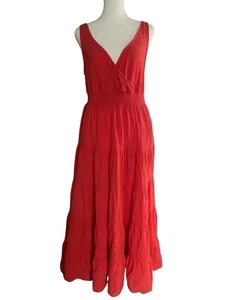 Universal Thread rot ärmellos Stufen Maxikleid Damen M Gaze Baumwolle V-Ausschnitt - Bild 1 von 8