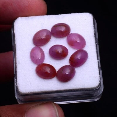 8 Pcs Natural Ruby 7.71mm-8.76mm Oval Cabochon Untreated Dazzling Red Gemstones - Image 1 of 4