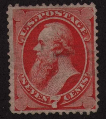 1871 US SC 138 7c Edwin M. Stanton in Vermilion - Used, VF, Appears Uncancelled - Image 1 of 3