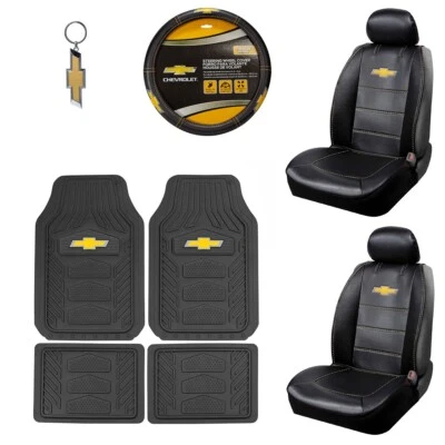 New 8pc Chevy Elite Logo Car Truck Seat Covers Floor Mats Wheel Cover Keychain Foto 1 de 4