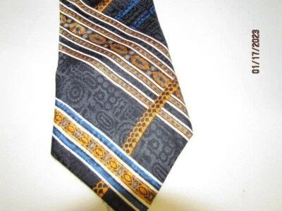 Gravata Vintage Givenchey Gentleman Paris Preta com Azul Marinho, Ouro, Azul 4" Largura 57 Lon - Imagem 1 de 4