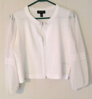 Nina Leonard sweater M white pearl accent long puffy sheer sleeves