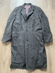 Vintage 30s 40s Wool Trench Long Suit Sport Over Coat Jacket Dress L Gabardine - Picture 1 of 12