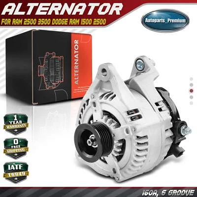 New Alternator for Ram 2500 3500 Dodge Ram 1500 2500 160A 12V CW 6-Groove Pulley - Image 1 of 4