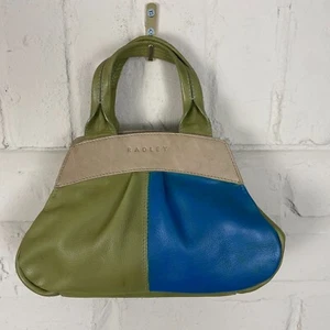 Radley Handbag Clutch Bag Green & Blue Leather Small Magnetic Close - Picture 1 of 8
