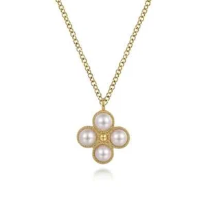 New Gabriel & Co. 14K Yellow Gold Pearl Flower Pendant Necklace NK7005Y4JPL - Picture 1 of 3