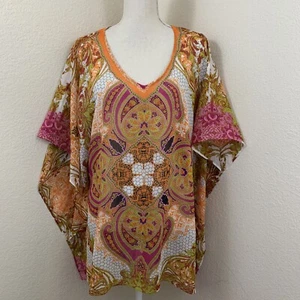 Chicos Damen Größe Small Medium Boho Poncho rosa orange Oberteil Bluse Pullover transparent - Bild 1 von 8