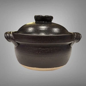 Donabe Earthenware Japanese Clay Pot And 2 Lids Ceramic Glazed - Picture 1 of 13