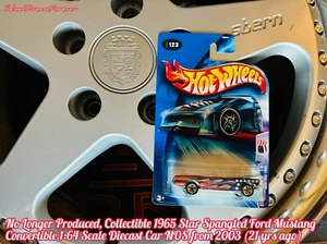 HOT WHEELS STAR SPANGLED 1965 FORD MUSTANG CONVERTIBLE 1:64 DIECAST CAR NOS 289 - Picture 1 of 6