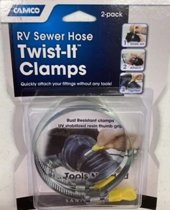 CAMCO RV 2PK Sanitation Rust Resistant Sewer Hose Twist-It Clamps 39553 - Picture 1 of 2
