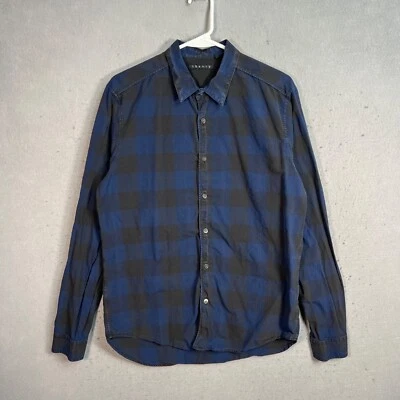 Camisa Theory Para Hombre Azul Negra A Cuadros Abotonada Talla Mediana Algodón Foto 1 de 4