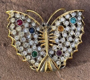 Clip mariposa vintage chapado en oro piedras de calle (S 6932) - Imagen 1 de 2