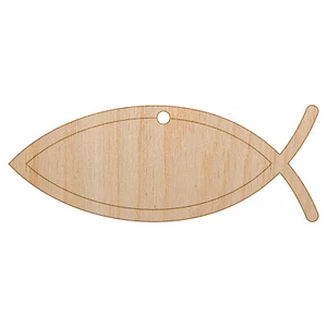 Ichthys Pez Cristiano Artesanía Inacabada Madera Vacaciones Árbol de Navidad Hágalo Usted Mismo Adorno - Imagen 1 de 7