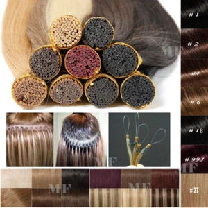 Micro anillo preadjunto con extensiones de cabello humano Remy real Russian Stick I Tip 20" MF - Imagen 1 de 26