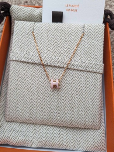 HERMÈS Mini Pop H Hermes Collana Rosa Dragee Catena Oro Rosa NUOVA + Scatola