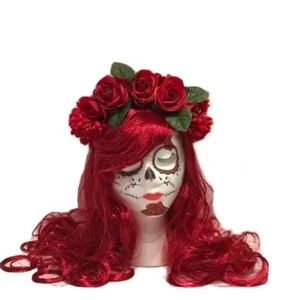 Rote Rose Krone Halloween Kostüm Dia de los Muertos Sugar Skull Stirnband - Bild 1 von 5