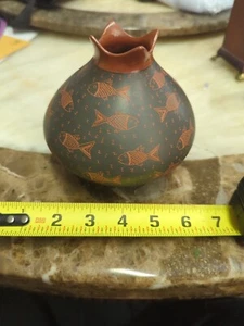 Mata Ortiz Artist Adriana Ledezm Small Bowl Mexico Pottery Fish - Picture 1 of 5