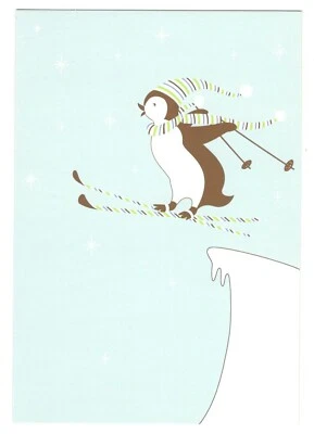PENGUIN SKIING SKI Hallmark Christmas Greeting Card w/ Envelope Brand New MG10