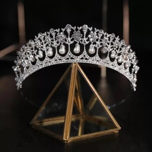 Bridal Crystal Pearl Headband Princess Tiara Crown Party Wedding Prom Headdress - Picture 1 of 2