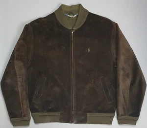 Polo Ralph Lauren Suede Leather Jacket Medium Men Brown Vintage Bomber Zip Up - Picture 1 of 8