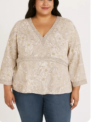 Blusa Eddie Bauer Boho Floral Mujer Talla 2X Cuello en V Manga Larga Túnica Y2K Top Foto 1 de 4