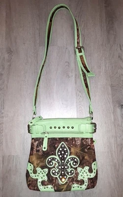 Стразы блестящий Fleur de Lis зеленый камуфляж сумка через плечо сумочка Y2k Western Cowgirl - Изображение 1 из 4