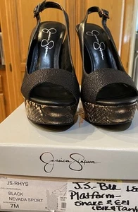 Sandalias/tacones Jessica Simpson negras con plataforma de piel de serpiente talla: 7M. Nuevo en caja - Imagen 1 de 14